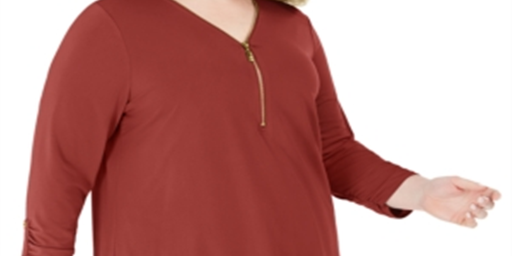 JM Collection Women's Plus Solid Zip Top Red Size 2X