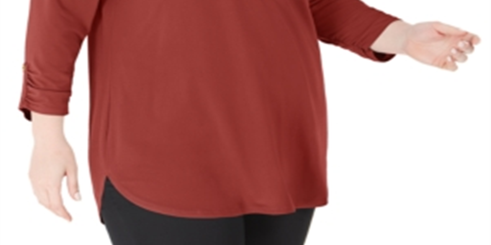 JM Collection Women's Plus Solid Zip Top Red Size 2X