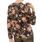 INC International Concepts Women's Floral Print Puff Sleeve Top Black Size Medium