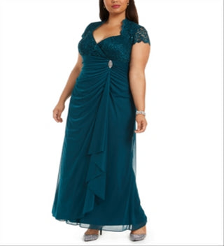 Betsy & Adam Women's Plus Lace Empire Waist Gown -Blue- Size 14W