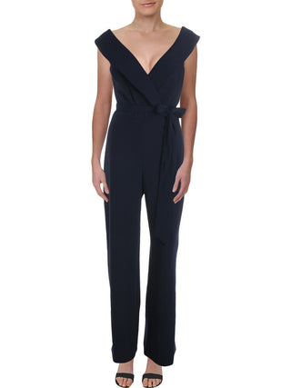 Ralph Lauren Women's Talliah V Neck Wide Leg Jumpsuit Blue Size 14