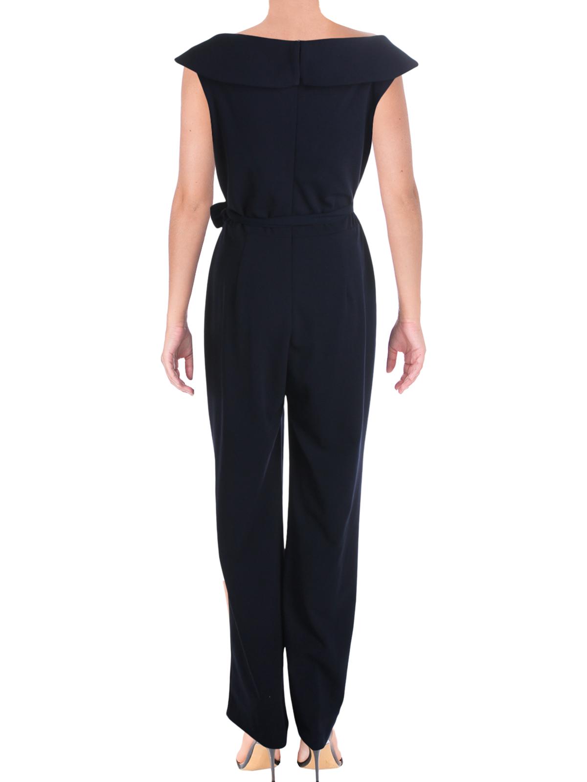 Ralph Lauren Women's Talliah V Neck Wide Leg Jumpsuit Blue Size 14