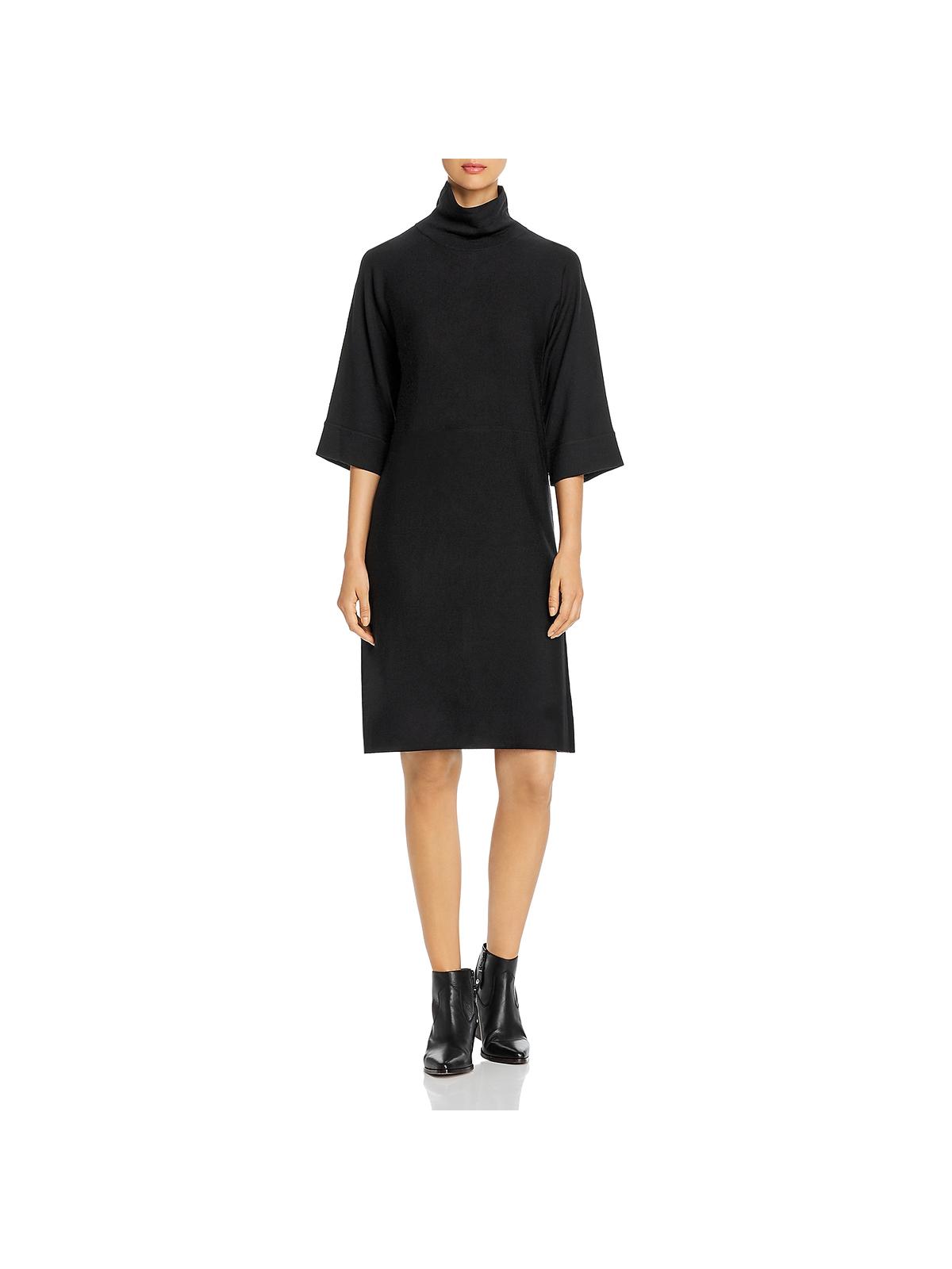 Eileen Fisher Women's Wool Mock Neck MIDI Dress Black Size Large