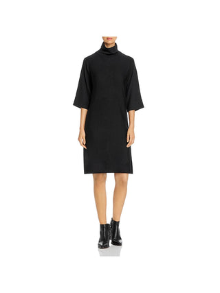 Eileen Fisher Women's Wool Mock Neck MIDI Dress Black Size Large