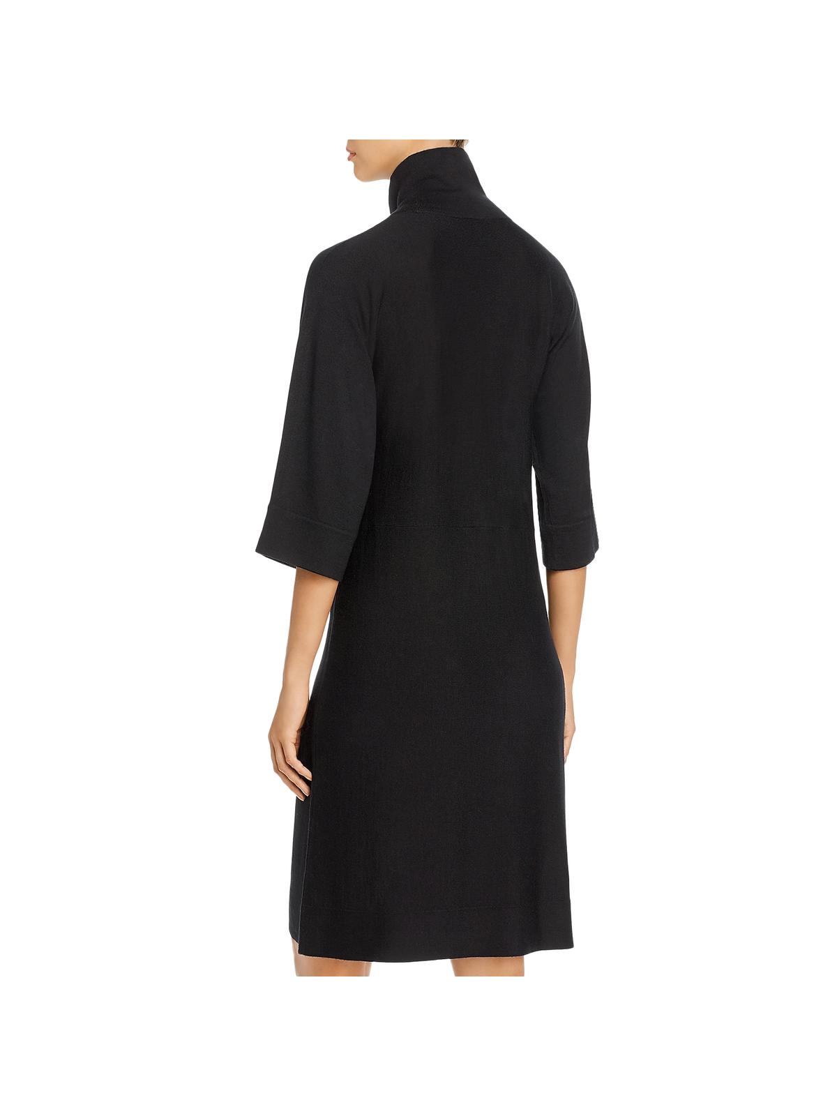 Eileen Fisher Women's Wool Mock Neck MIDI Dress Black Size Large