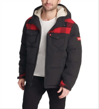 Levi's Men's Sherpa Fleece Hoodie Puffer Jacket Black Size Small