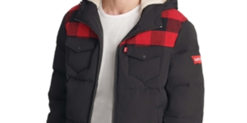 Levi's Men's Sherpa Fleece Hoodie Puffer Jacket Black Size Small