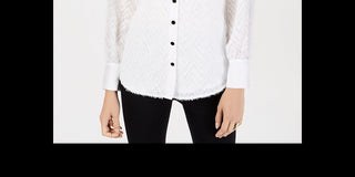 Alfani Women's Fringe Long Sleeves Button Down Top Brown Size X-Large