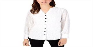 Alfani Women's Fringe Long Sleeves Button Down Top Brown Size X-Large