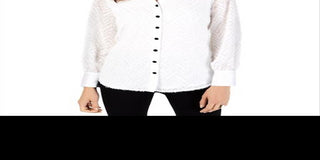 Alfani Women's Fringe Long Sleeves Button Down Top Brown Size X-Large