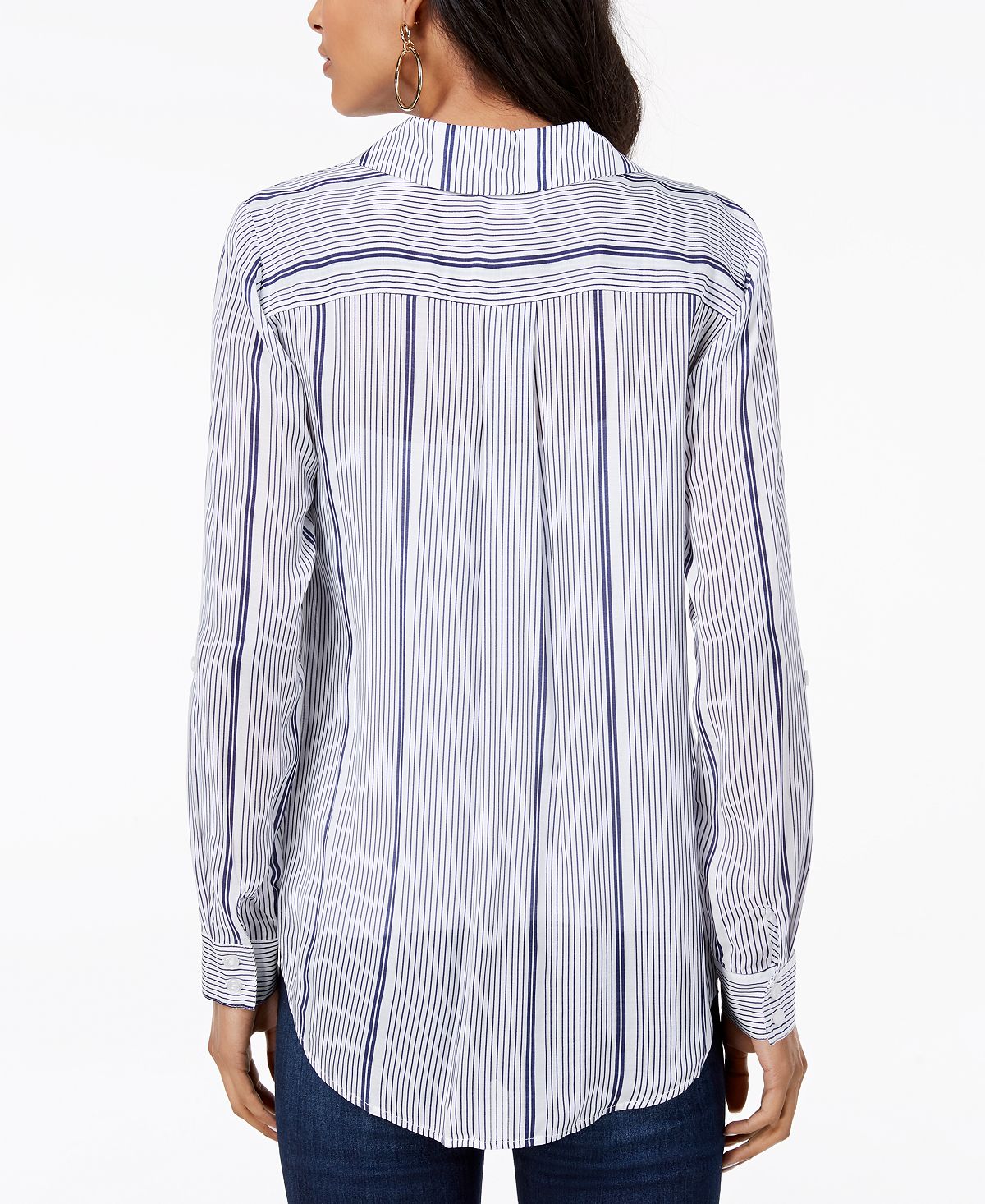 INC International Concepts Women's Striped Flap Pocket Shirt Blue Size X-Small
