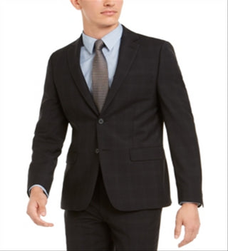 Calvin Klein Men's Skinny Fit Infinite Stretch Plaid Suit Separate Jacket Black Size 44