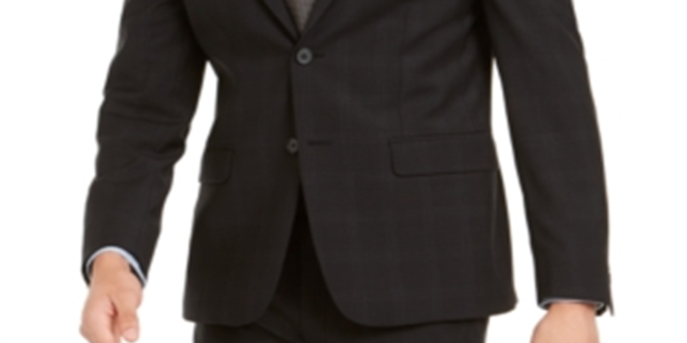 Calvin Klein Men's Skinny Fit Infinite Stretch Plaid Suit Separate Jacket Black Size 44