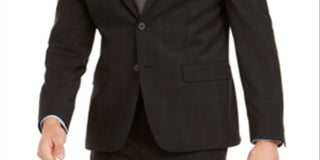 Calvin Klein Men's Skinny Fit Infinite Stretch Plaid Suit Separate Jacket Black Size 44