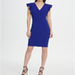 DKNY Women's V Neck Ruffle Cap Sleeve Sheath Dress Blue Size 16