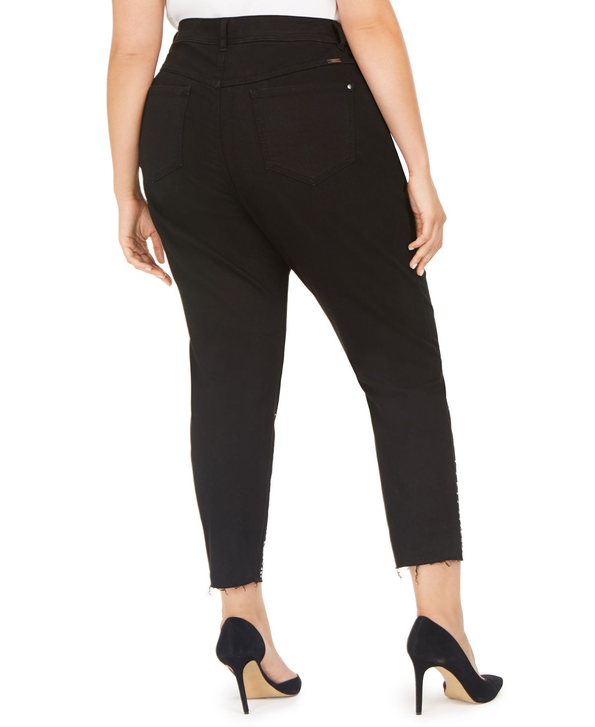 INC International Concepts Women's Plus Embellished Ankle Skinny Jeans Black Size 14