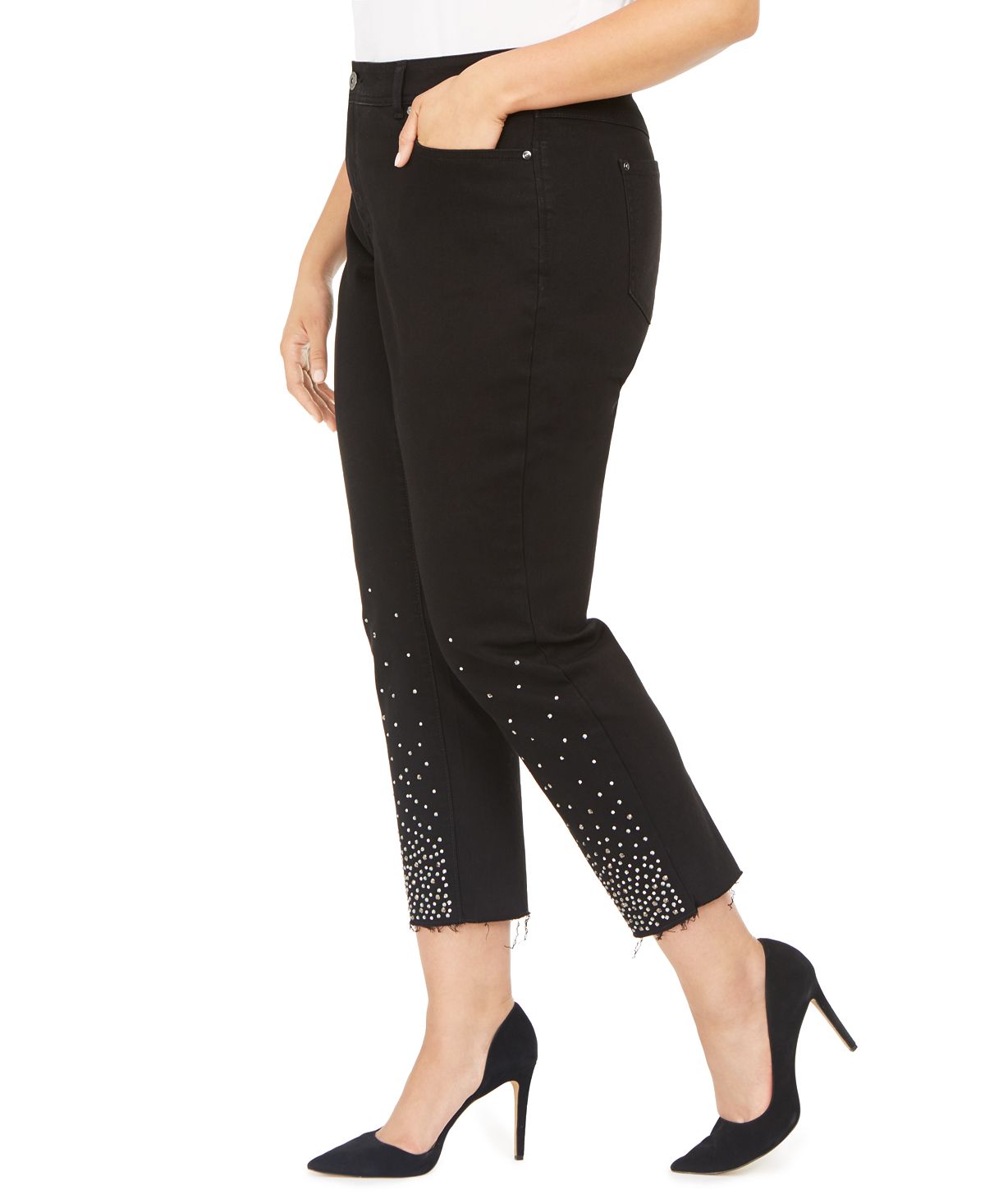 INC International Concepts Women's Plus Embellished Ankle Skinny Jeans Black Size 14