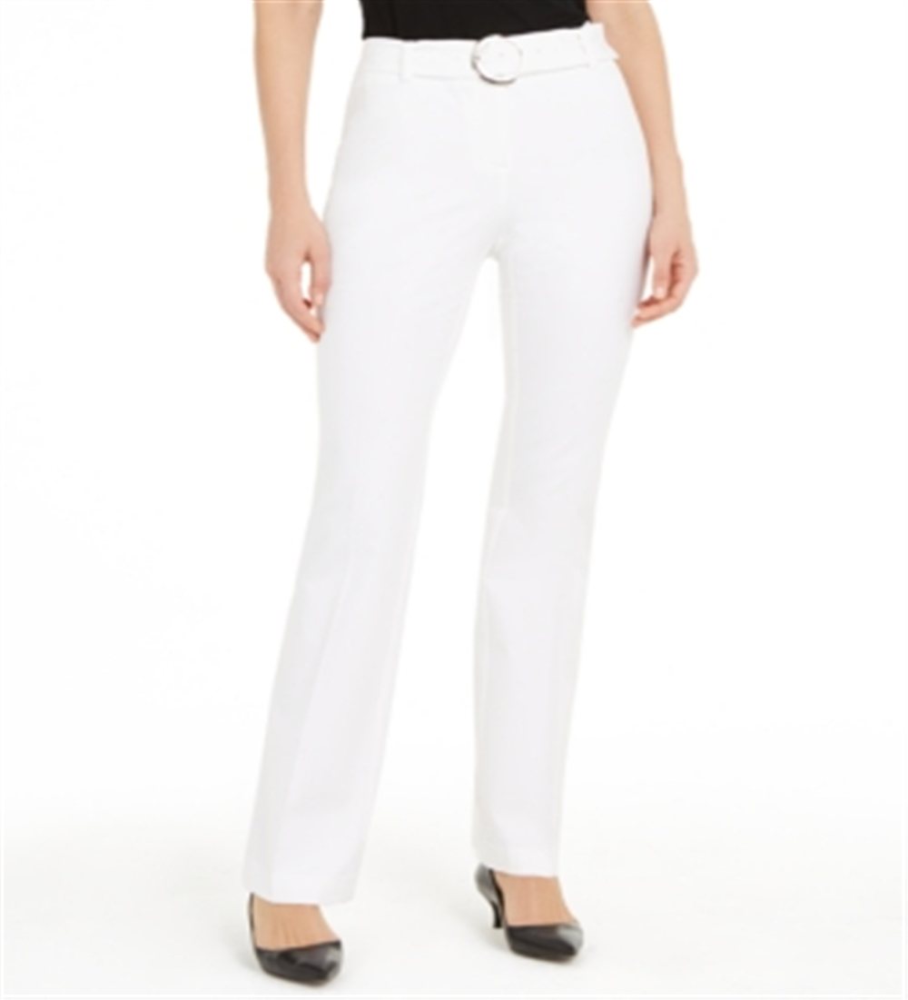Alfani Women's High Waist Belted Straight Leg Pants White Size 14