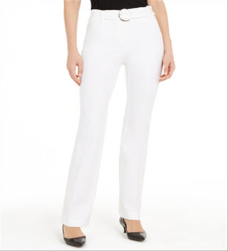 Alfani Women's High Waist Belted Straight Leg Pants White Size 14