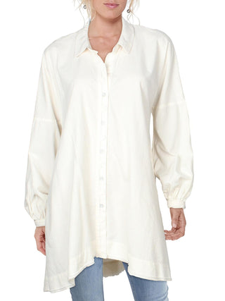 Free People Women's Whistler Button Down Top Cotton Oversized White Size Small