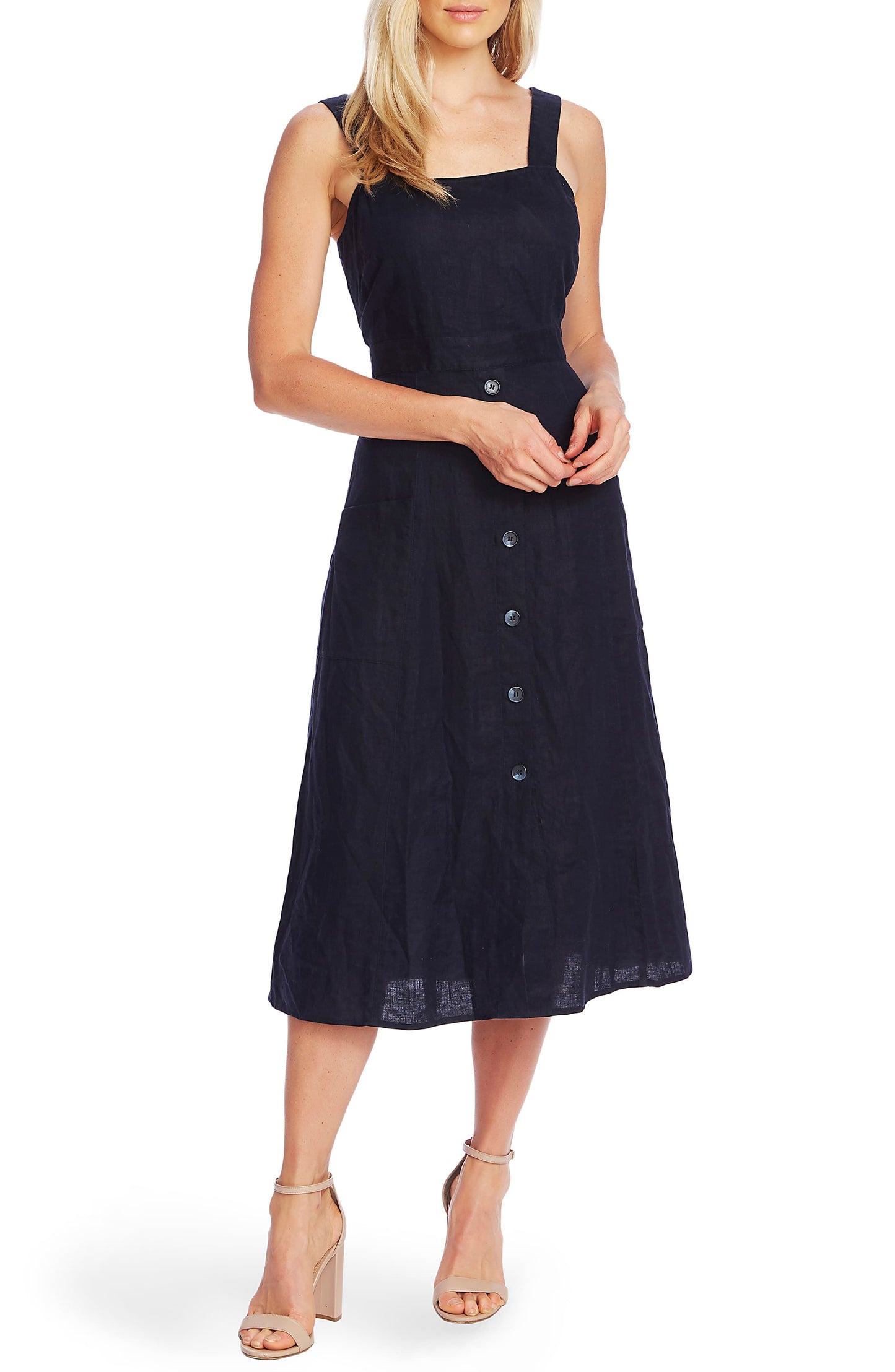 Vince Camuto Women's Linen MIDI Dress -Blue Size X-Small