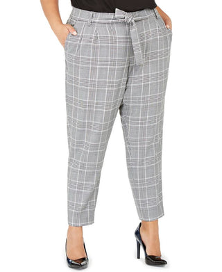 Calvin Klein Women's Plus High Waisted Houndstooth Ankle Pants Gray Size 22W