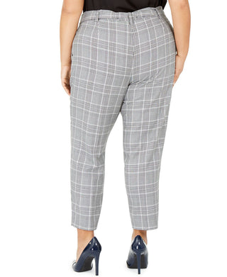 Calvin Klein Women's Plus High Waisted Houndstooth Ankle Pants Gray Size 22W