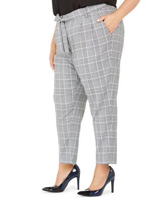 Calvin Klein Women's Plus High Waisted Houndstooth Ankle Pants Gray Size 22W