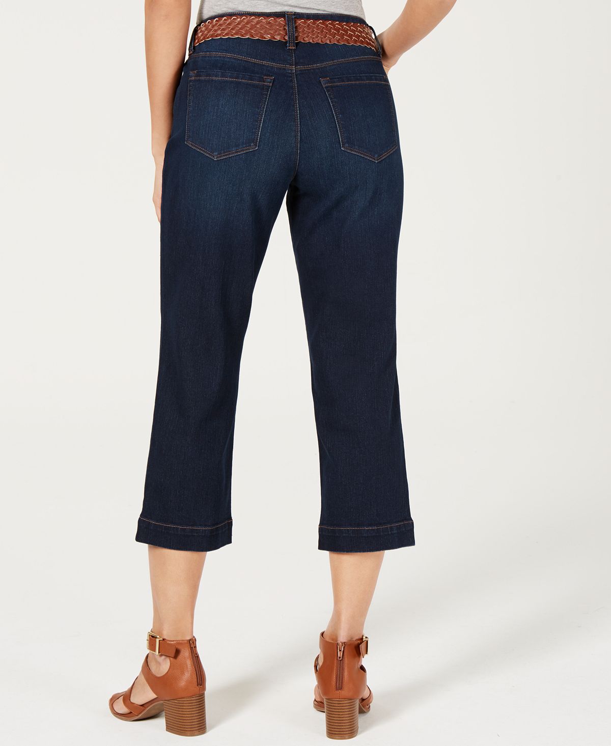 Style & Co Women's Petite Belted Capri Jeans Caneel Blue Size 4 P