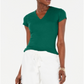 INC International Concepts Women's Short Sleeve Ribbed V Neck Top Green Size Large