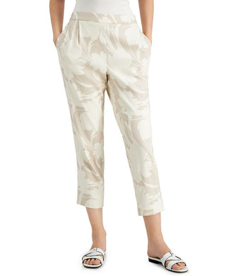 Alfani Women's Linen Floral Print Ankle Pants Brown Size X-Large