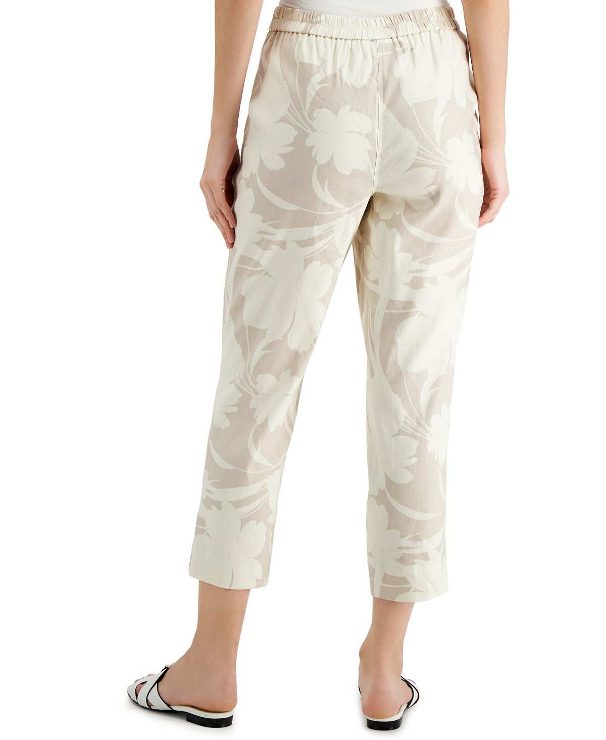 Alfani Women's Linen Floral Print Ankle Pants Brown Size X-Large