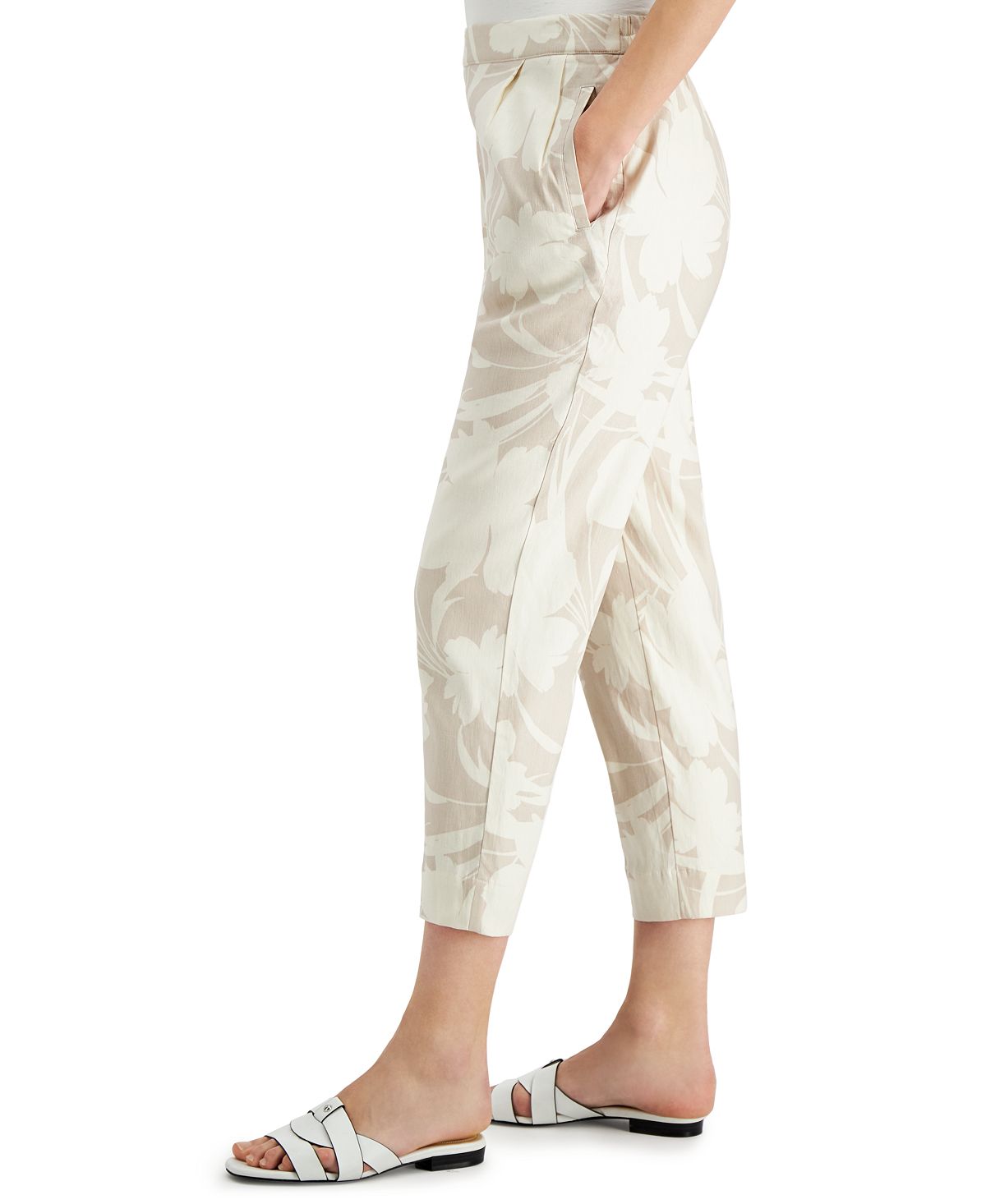 Alfani Women's Linen Floral Print Ankle Pants Brown Size X-Large