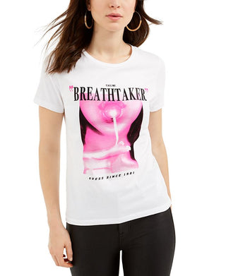 Guess Women's Heart Breaker Cotton Graphic T-Shirt White Size Large