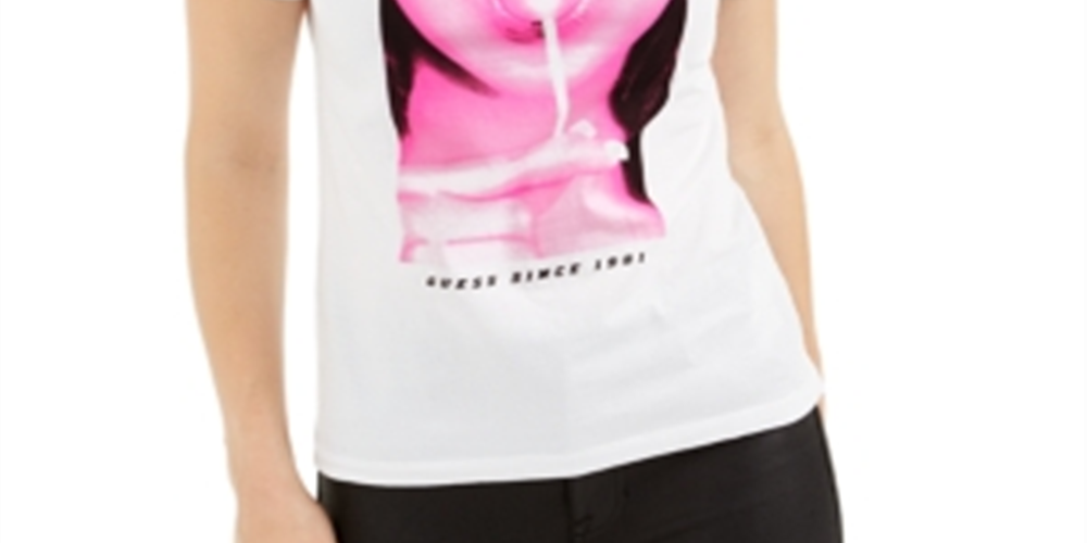 Guess Women's Heart Breaker Cotton Graphic T-Shirt White Size Large