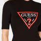 Guess Women's Mock Neck Elbow Sleeve Top Black Size Large