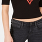 Guess Women's Mock Neck Elbow Sleeve Top Black Size Large