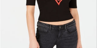 Guess Women's Mock Neck Elbow Sleeve Top Black Size Large