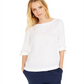 Charter Club Women's D Ring Roll Sleeve Linen Blend Top Pink Size XL