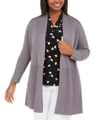 Anne Klein Women's Plus Waist Seam Long Cardigan Sweater Gray Size 2X