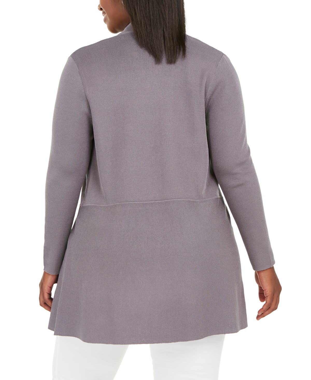 Anne Klein Women's Plus Waist Seam Long Cardigan Sweater Gray Size 2X