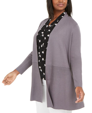 Anne Klein Women's Plus Waist Seam Long Cardigan Sweater Gray Size 2X