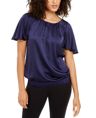 Alfani Women's Mulberry Bow Back Satin Blouse Purple Size Large