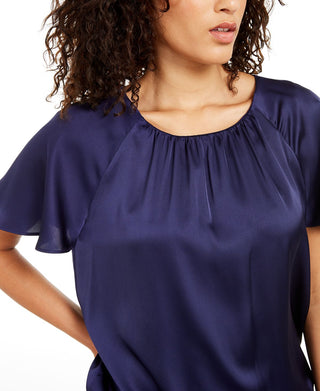 Alfani Women's Mulberry Bow Back Satin Blouse Purple Size Large