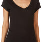 Aveto Women's  Junior's V-Neck Soft Stretch Knit Solid Top Black Size X-Large