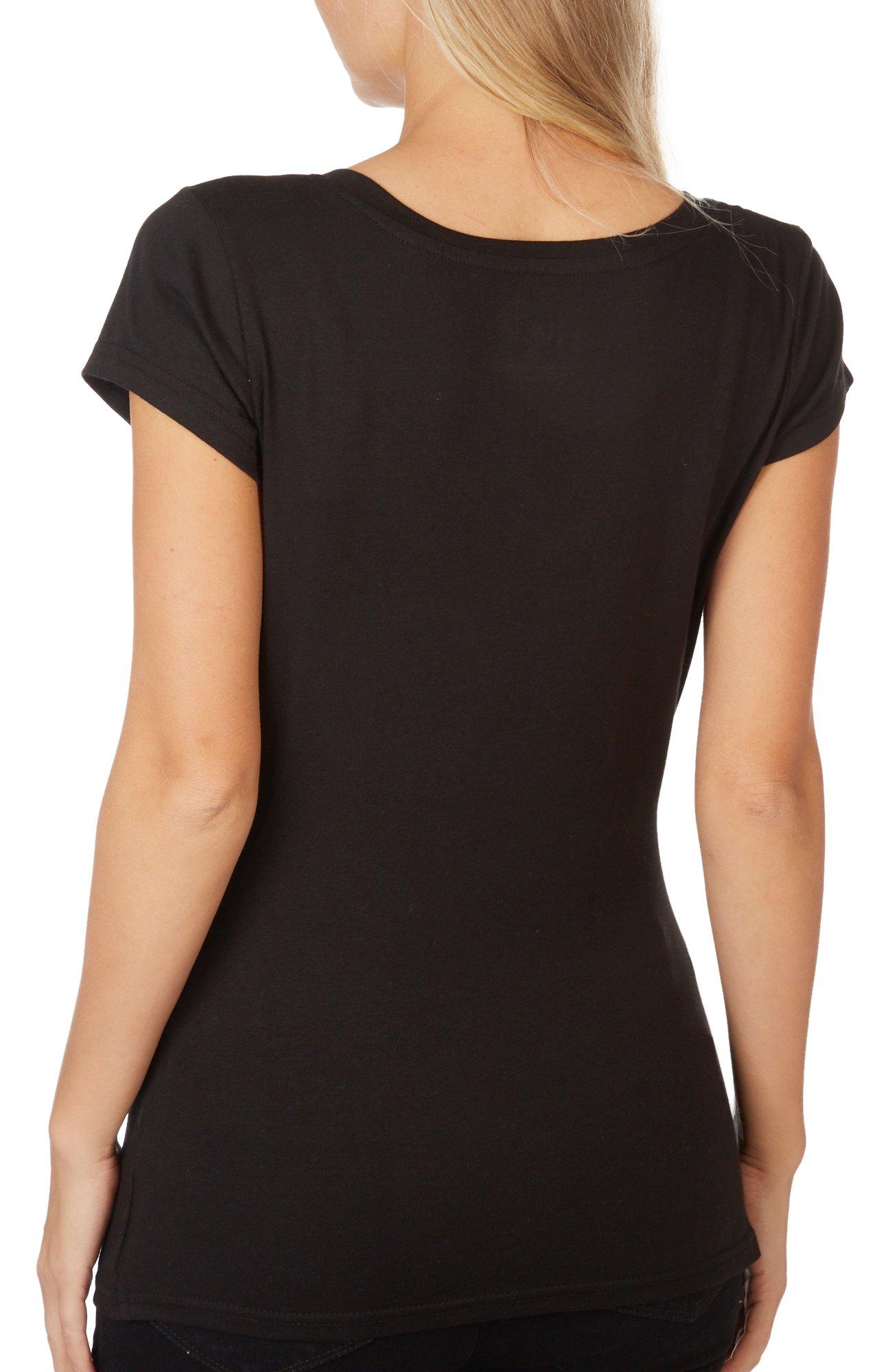 Aveto Women's  Junior's V-Neck Soft Stretch Knit Solid Top Black Size X-Large