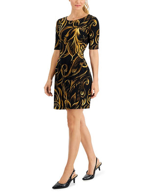 Connected Women's Printed Fit & Flare Dress Black Size 12 Petite