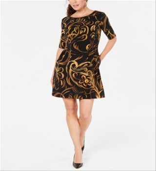 Connected Women's Printed Fit & Flare Dress Black Size 12 Petite