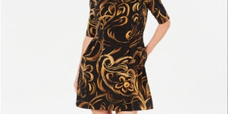 Connected Women's Printed Fit & Flare Dress Black Size 12 Petite