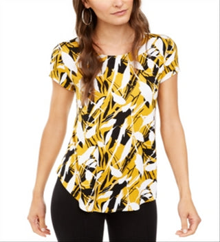 Alfani Women's Printed T-Shirt Yellow Size Medium